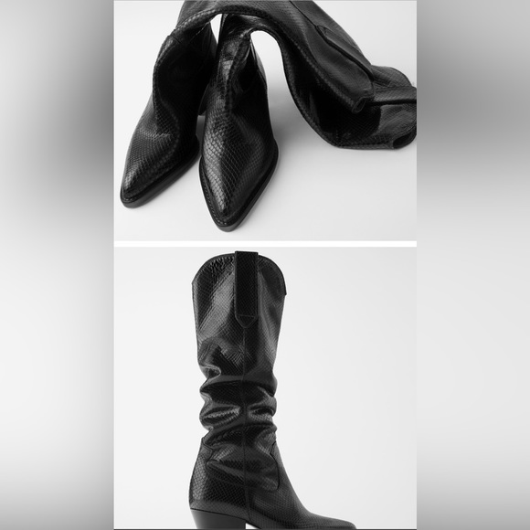 Zara Shoes Zara Animal Print Heeled Leather Cowboy Boots Poshmark